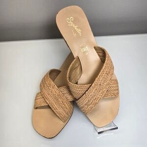 Seychelles Total Relaxation Slide Sandals 8 Flat Tan Woven Criss Cross Coastal